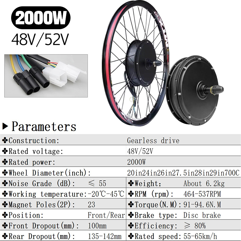 5000W E-bike conversiekit 72V  - Gearless Hub Motor Conversion Kit 2000W With Display recensie en prijs