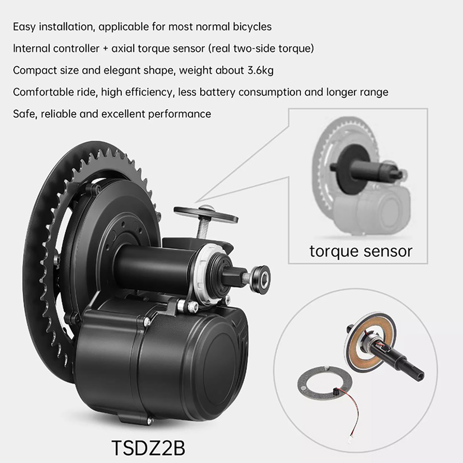 Tongsheng TSDZ2B BB 120mm 100m - High Torque Brushless Mid Motor Kit recensie en prijs